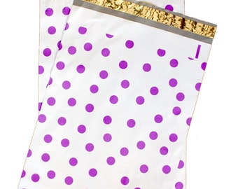 20 purple polka dot 10" x 13" flat poly mailers, self sealing flat envelope mailers, fun colored shipping 10x13 inch poly mailer bagss,