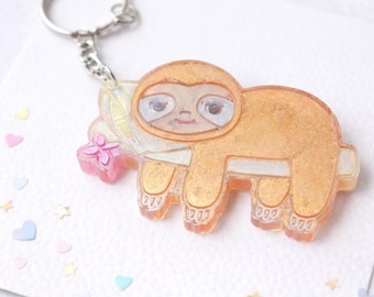 Handmade Sloth Keychain – Cute Animal Keyring, Resin Sloth Keychain, Gift for Sloth Lover