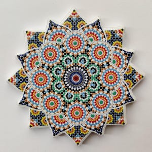 Stylish Variety Ceramic Moroccan Design Coasters Geometric Mosaic Tiles With Cork Base
