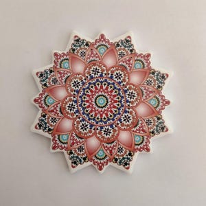 Colourful Elegant shaped Ceramic Moroccan Design Coasters Geometric Mosaic Tiles With Cork Base and Intricate Details Style 6