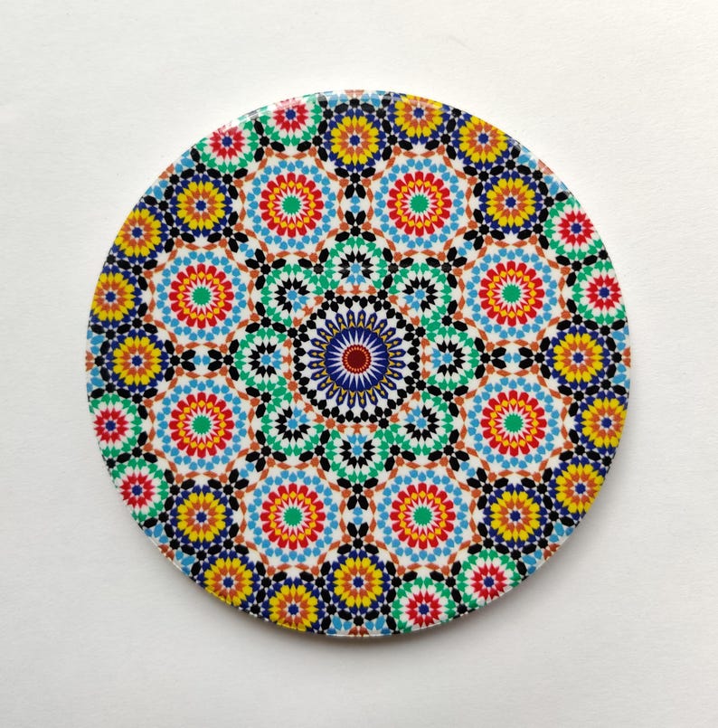 Colourful Elegant shaped Ceramic Moroccan Design Coasters Geometric Mosaic Tiles With Cork Base and Intricate Details Style 1