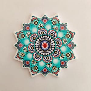 Colourful Elegant shaped Ceramic Moroccan Design Coasters Geometric Mosaic Tiles With Cork Base and Intricate Details Style 7