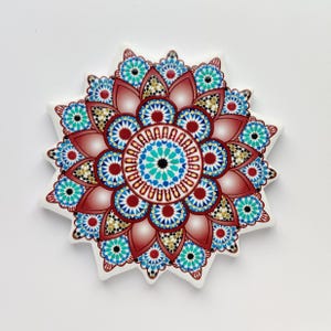 Colourful Elegant shaped Ceramic Moroccan Design Coasters Geometric Mosaic Tiles With Cork Base and Intricate Details Style 3