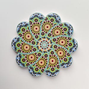 Colourful Elegant shaped Ceramic Moroccan Design Coasters Geometric Mosaic Tiles With Cork Base and Intricate Details Style 4