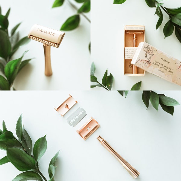 Women's Rose Gold Safety Razor & 10 Blades, Eco Shaving Kit, Zero Waste Bathroom, Sustainable Gifts for Her, Eco Friendly Home, Self Care