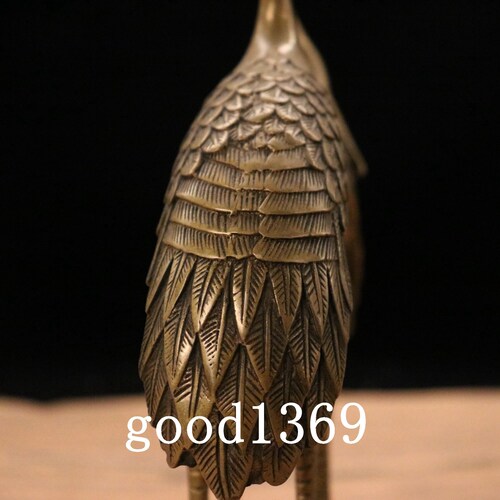 Chinese antiques Pure hand-carved brass Crane stepping on tortoise shops ornament.96
