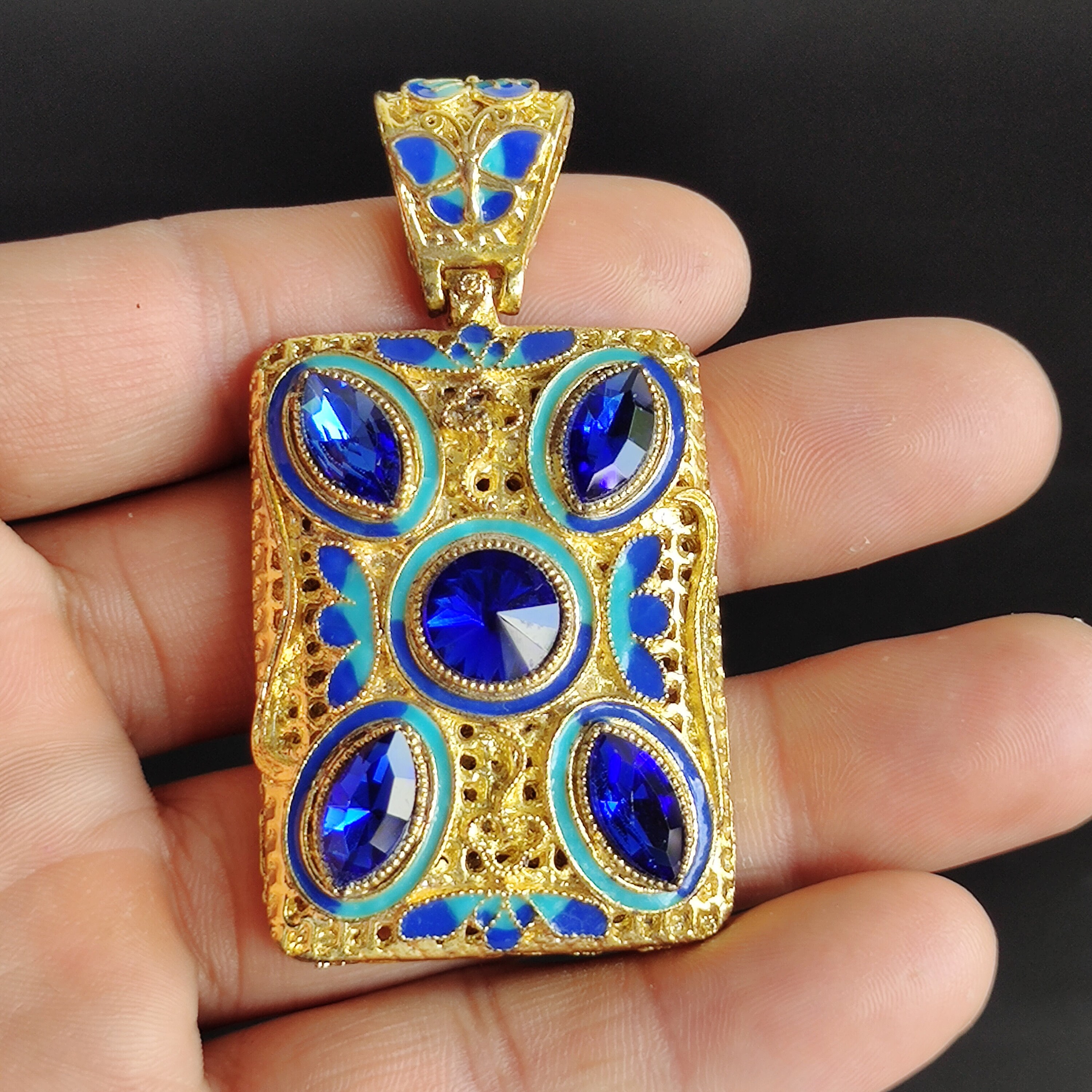 Collection of Chinese antique pure natural cloisonne inlaid gemstone pendant