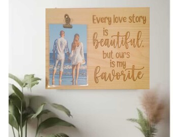 Laser Engraved Pine Wood Photo Frame, 4x6 Picture, Custom Saying