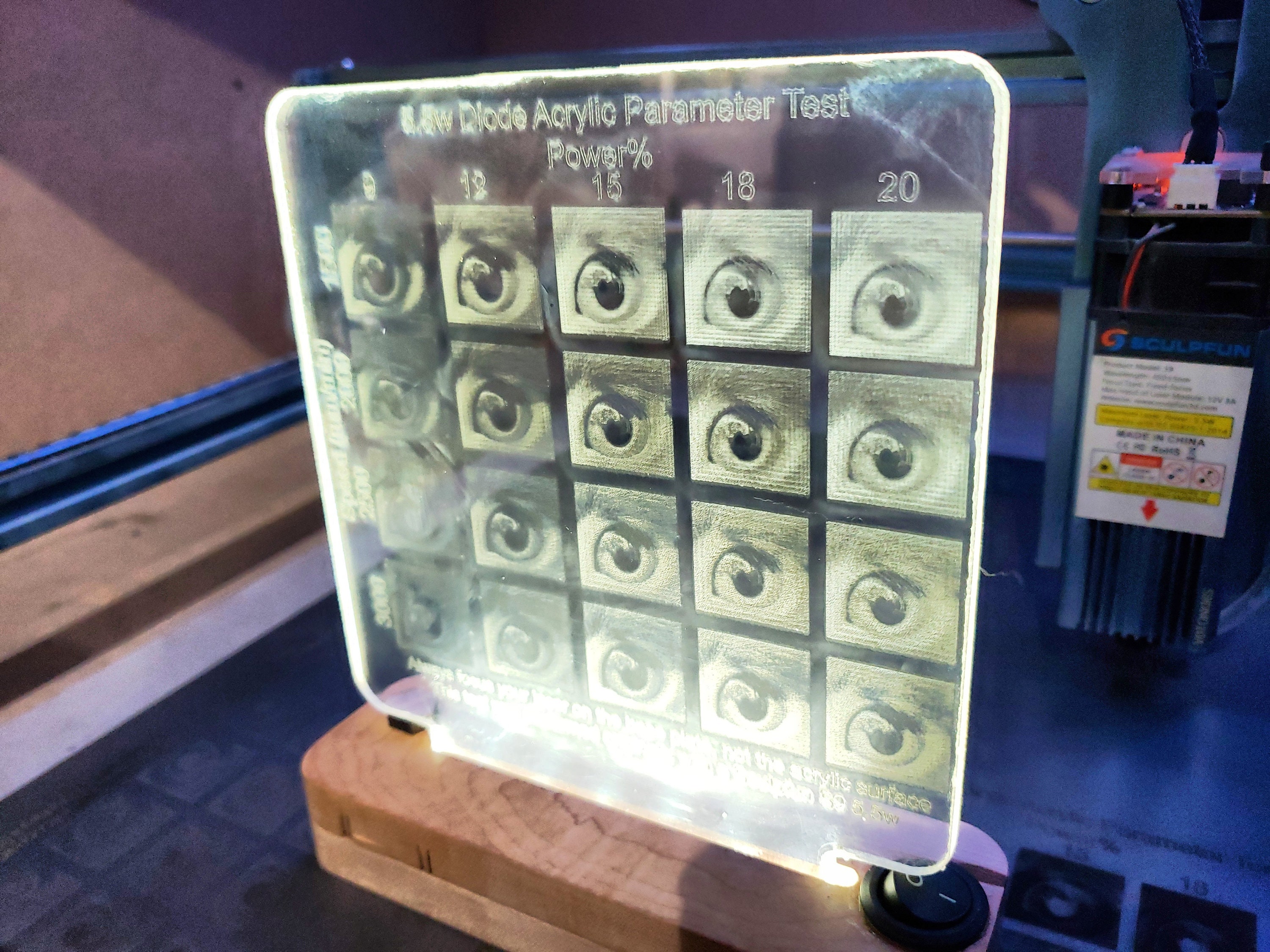 Clear Acrylic Laser Engrave Test File Diode)(lightburn,svg - Main Image