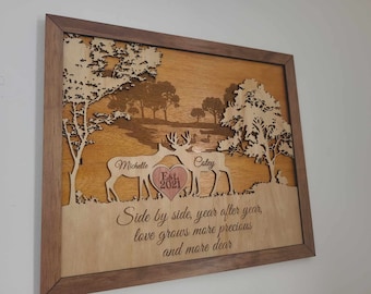 Whitetail Deer Double Layer Couple&#39;s Plaque Software (Lightburn,SVG,DXF