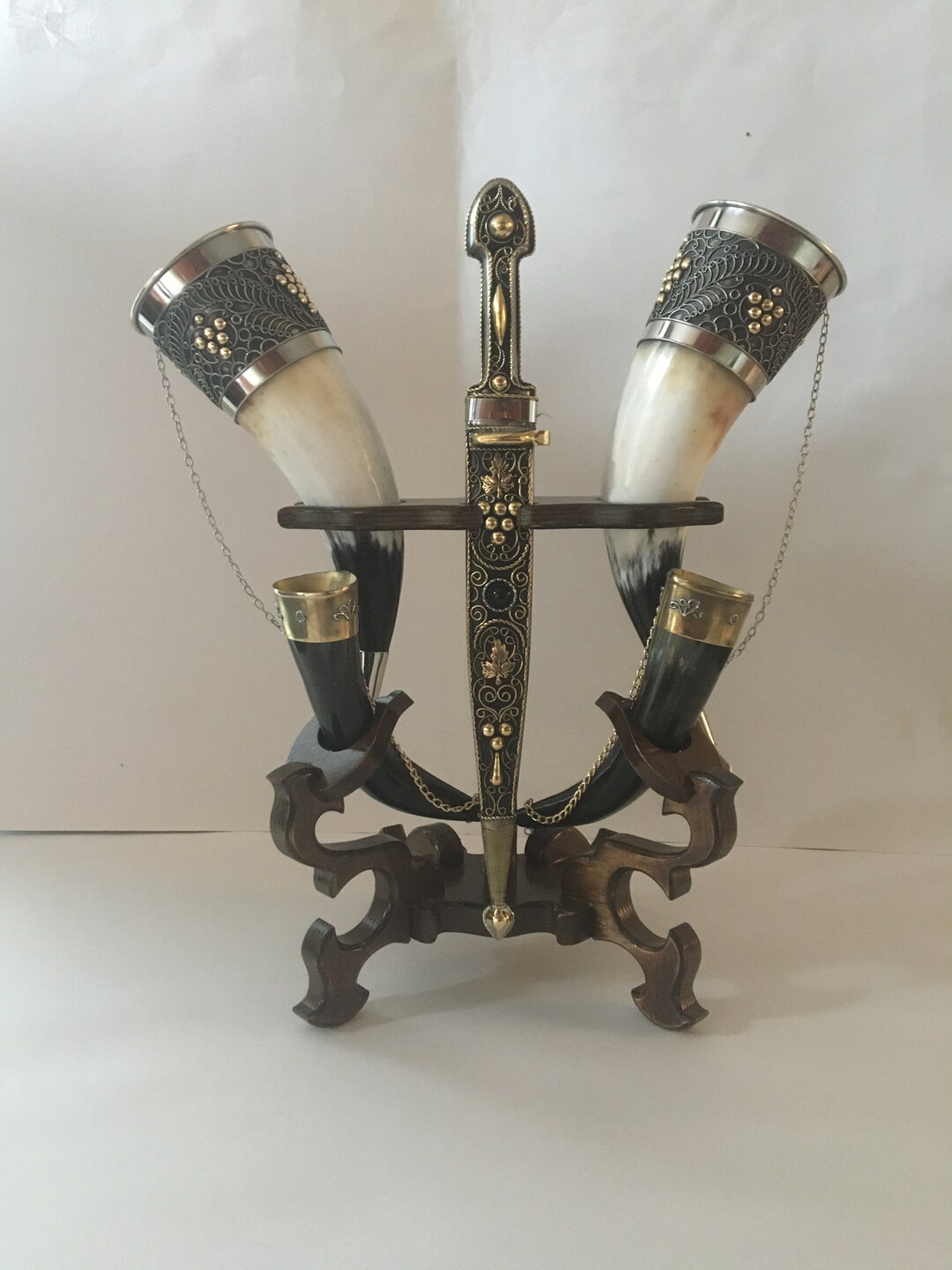Drinking Horns With Stand for Wedding,handmade Dagger,drinking Horn Mug