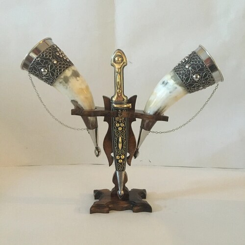 Drinking horns with stand and Dagger for shops Wedding, Viking Best quality