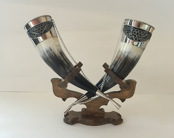 Drinking horn with stand, Viking Drinking Horn, groomsmen gift, personalized gift, high quality