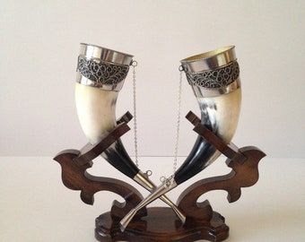 Cuernos para beber con soporte para boda, taza de cuerno para beber, cuerno para beber vikingo, regalo de padrinos de boda, regalo personalizado, alta calidad