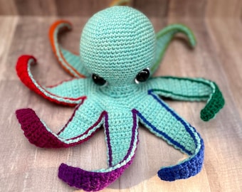 Tie-Dye Octopus PDF Crochet Pattern, Rainbow Spiral, Amigurumi