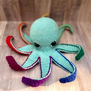 Tie-Dye Octopus PDF Crochet Pattern, Rainbow Spiral, Amigurumi