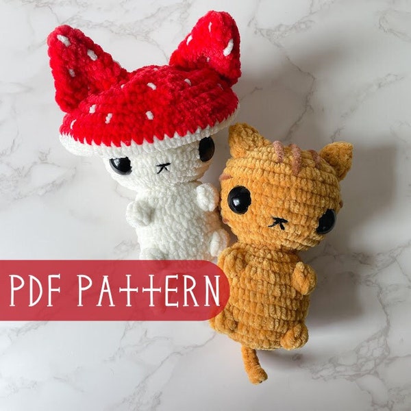 PDF Download, Wee Kitten Crochet Pattern, Mushroom Cat Mod, Crocheted Cat Amigurumi, Mushroom Amigurumi