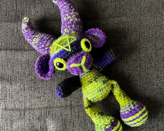 Haunted Goat Plush, Slime Green and Purple, Black Phillip, Baphomet Plushie, OOAK