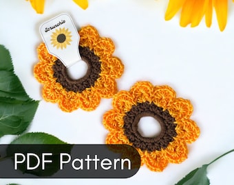 Herunterladbare PDF-Datei, Sonnenblumen Scrunchie Häkelanleitung