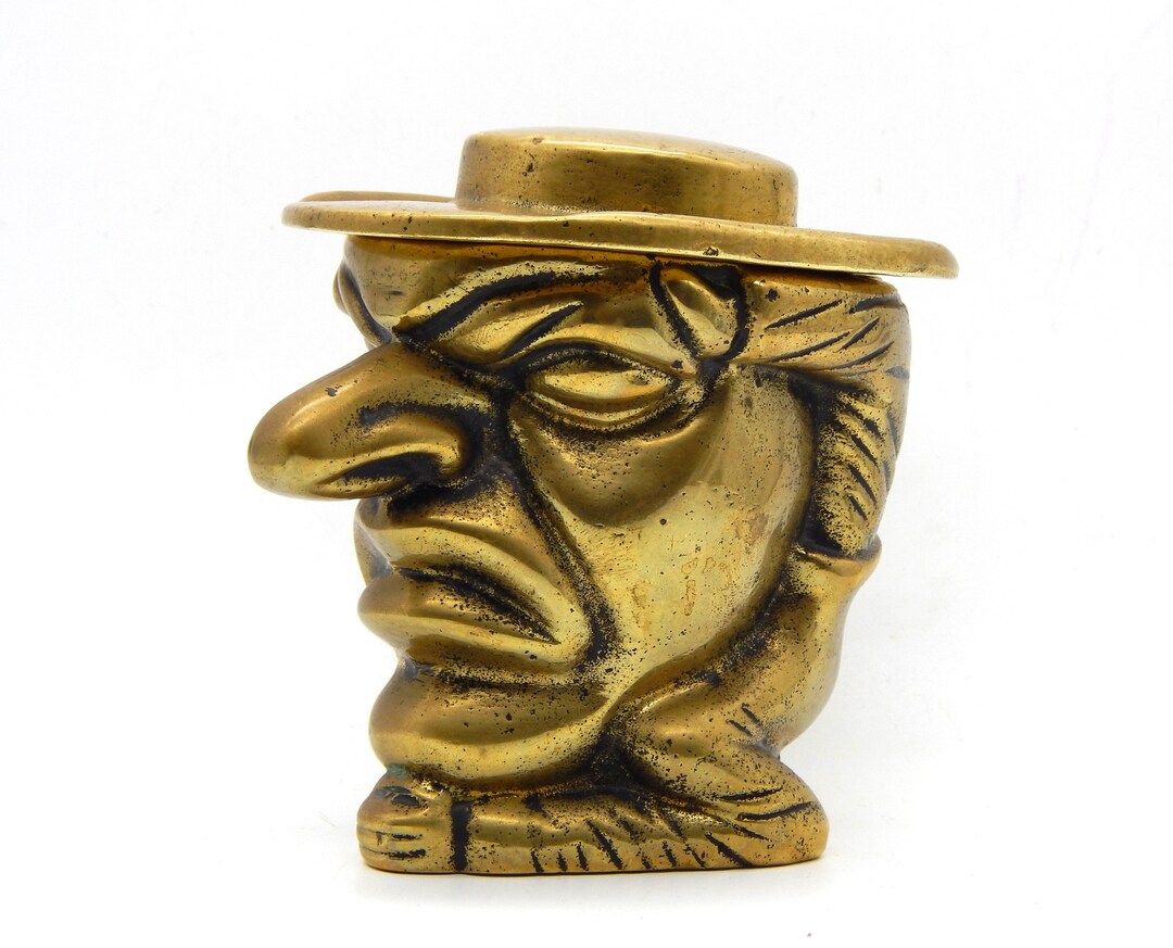 Antique Grotesque Brass Tobacco Jar. Long Nosed Contortionist Sailor ...