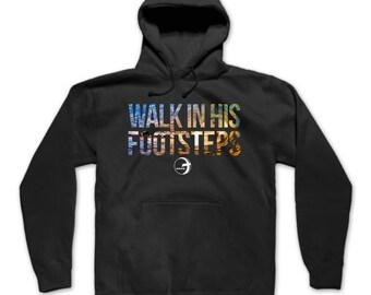 Christian Apparel Hoodie: Walk In His Footsteps, Ocean Wave Print