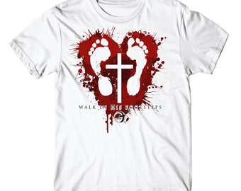 Walk In His Footsteps Christian T-Shirt, Unisex Cotton Tee