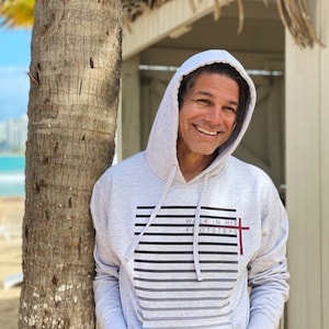 Walk In His Footsteps. Cross Inline Hoodie. Premium Men's/Unisex Christian Hoodie.Mens Christian Hoodie Christian Apparel.Christian Clothing