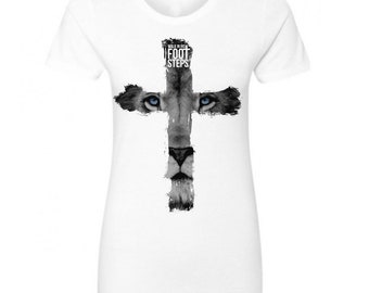 Lion Cross Christian Tee, Premium Women's V-Neck Shirt
