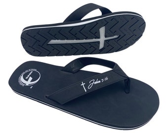 Men's Christian Flip Flops, Cross Bottom Sandals, John 3:16