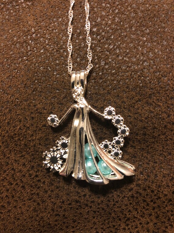 NEW Disney Stitch Silver Plated Blue Pearl Beads Cage Necklace