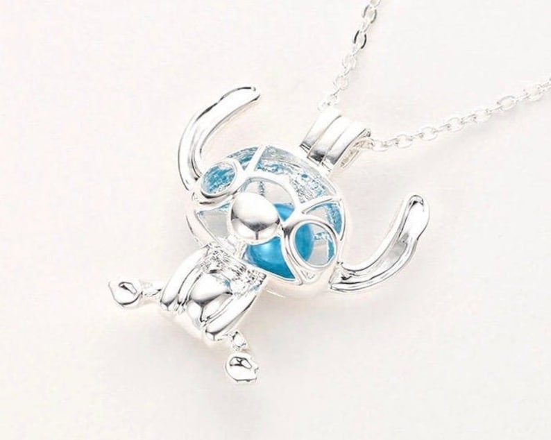 NEW Disney Stitch Silver Plated Blue Pearl Beads Cage Necklace