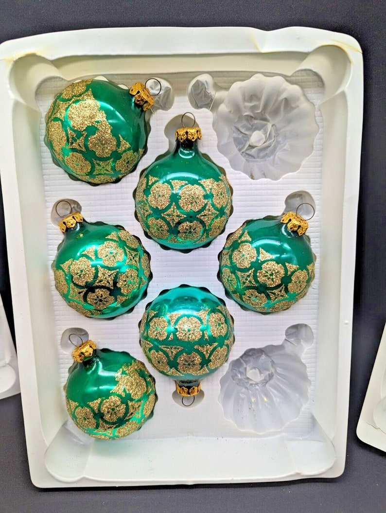 RAUCH Victoria USA Made Glass Ornaments Red Gold Green Glitter Balls IOB 3 Box's Etsy