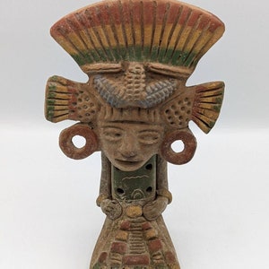 AZTEC Mayan Mexico Clay Flute Folk Art Pottery 8.5&quot; Primitive Vintage
