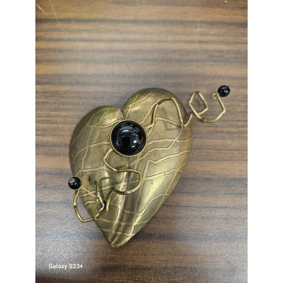 Jan Michaels San Francisco Brass Black Onyx MODERNIST Heart Pin