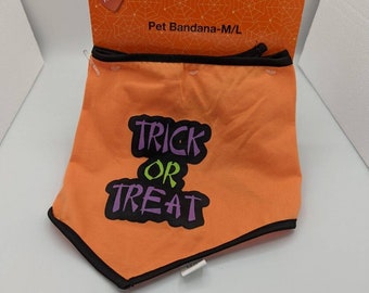 Collar Pet Dog Cat BANDANA Scarf Halloween Trick Or Treat Orange Purple Green M