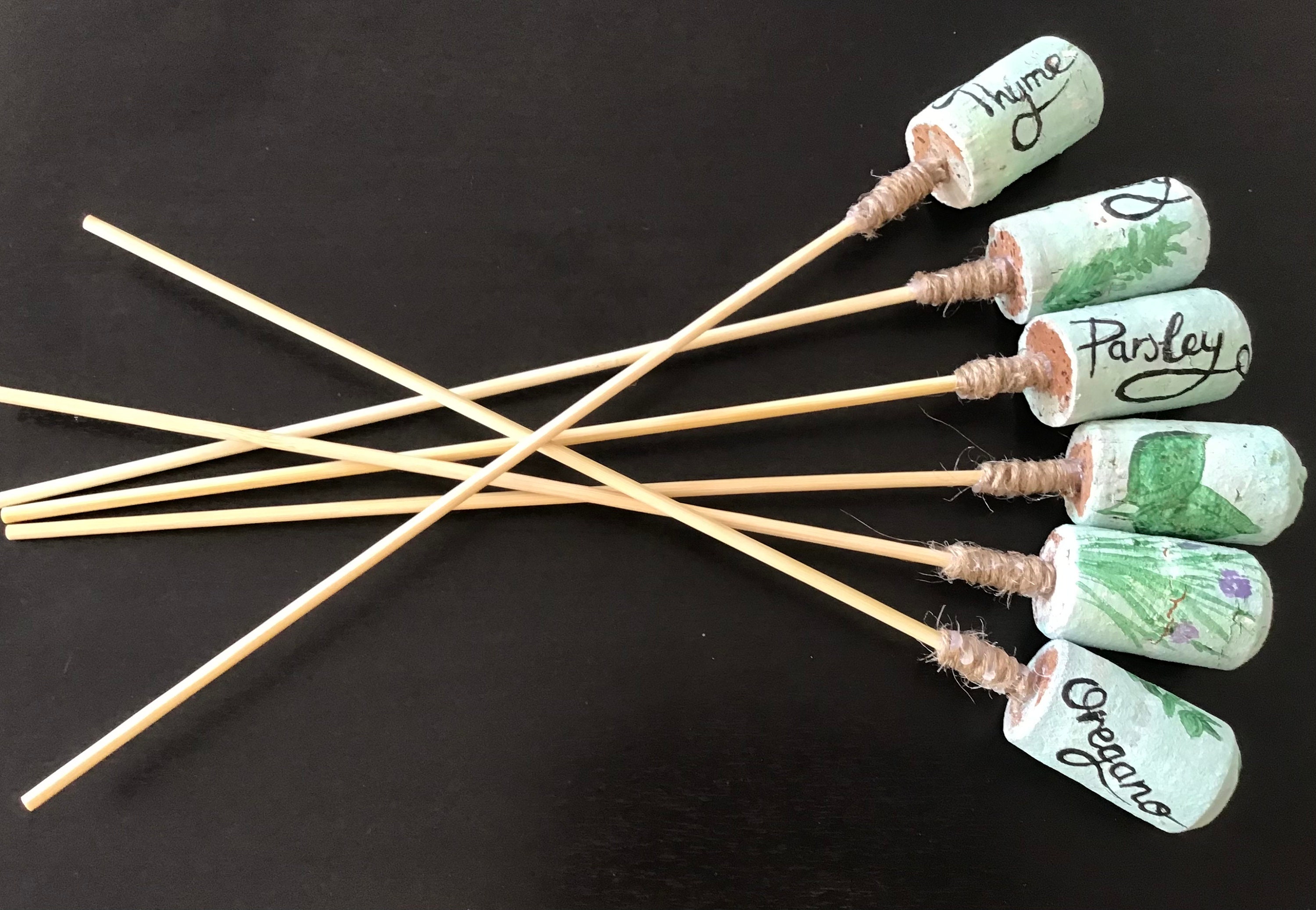 Set of 6 Hand painted bottle cork plant labels signs herb Etsy