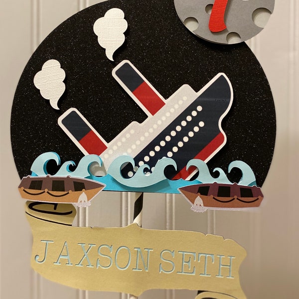 Titanic party themed decorations, Titanic/Sinking ship cake topper and/ Or matching gable box or cupcake topper
