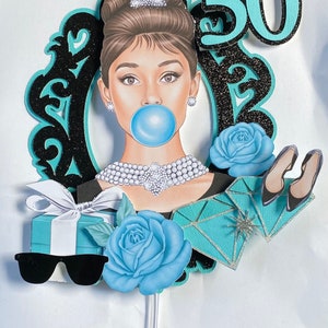 Breakfast at Tiffany’s party themed decorations, Breakfast at Tiffany’s/ Audrey Hepburn cake topper.