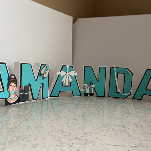 Breakfast at Tiffany’s party decorations, Breakfast at Tiffany’s themed 7"  3d letters/ Audrey Hepburn