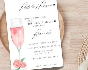Blütenblätter und Prosecco Brautparty Thema - Instant Download Einladung