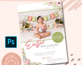 Easter Mini Sessions Promo Template for Photographers, Photoshop .psd, Spring Minis Advertisement, Digital Download, 5"x7"