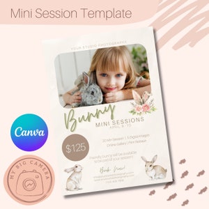 Easter Bunnies Mini Sessions Promo Template for Photographers, Canva Template, Spring Minis Advertisement, Digital Download, 5&quot;x7&quot;