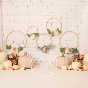 BOHO Dusty Pink Floral and Pumpkins Digital Photography Backdrop Background (includes commercial license)