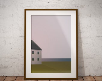 A House on a Cliff by the Sea - A Graphic Landscape Art Print for Nature Lovers