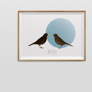 Mr & Mrs Blackbird Graphic Art Bird Print