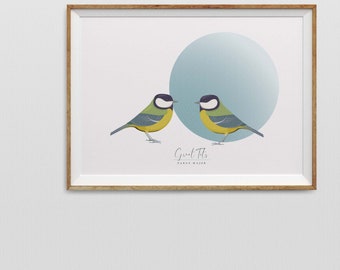 A Pair of Great Tits Graphic Art Bird Print