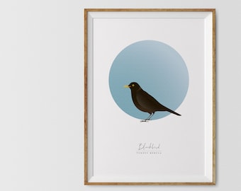Blackbird Graphic Art Bird Print