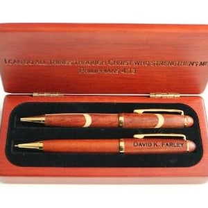 Personalized Rosewood Pen Case with two Pens, Pen Set, Pen Box, Exotic Natural Wood Pen Set Engraving, Engraved Wooden Pens, Monogrammed