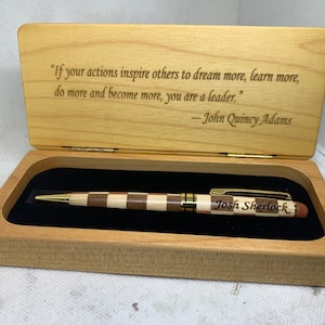 Personalized Natural Wood Pen Set Engraving, Pen Box, Monogrammed. Custom design per request