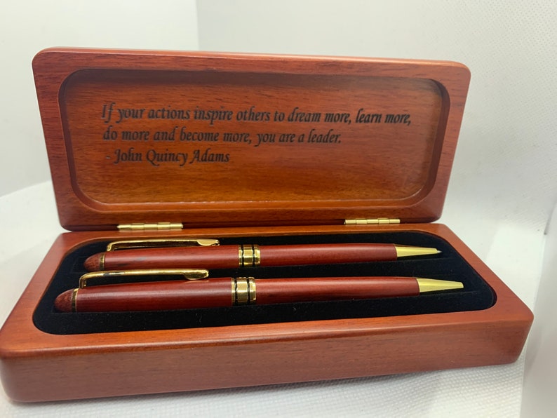 Pen Set Box, Personalized Rosewood Pen Case with one or two Pens, Exotic Natural Set Engraving Monogrammed, gift, deal for dads image 1